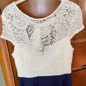 Cream lace with navy skirt dress